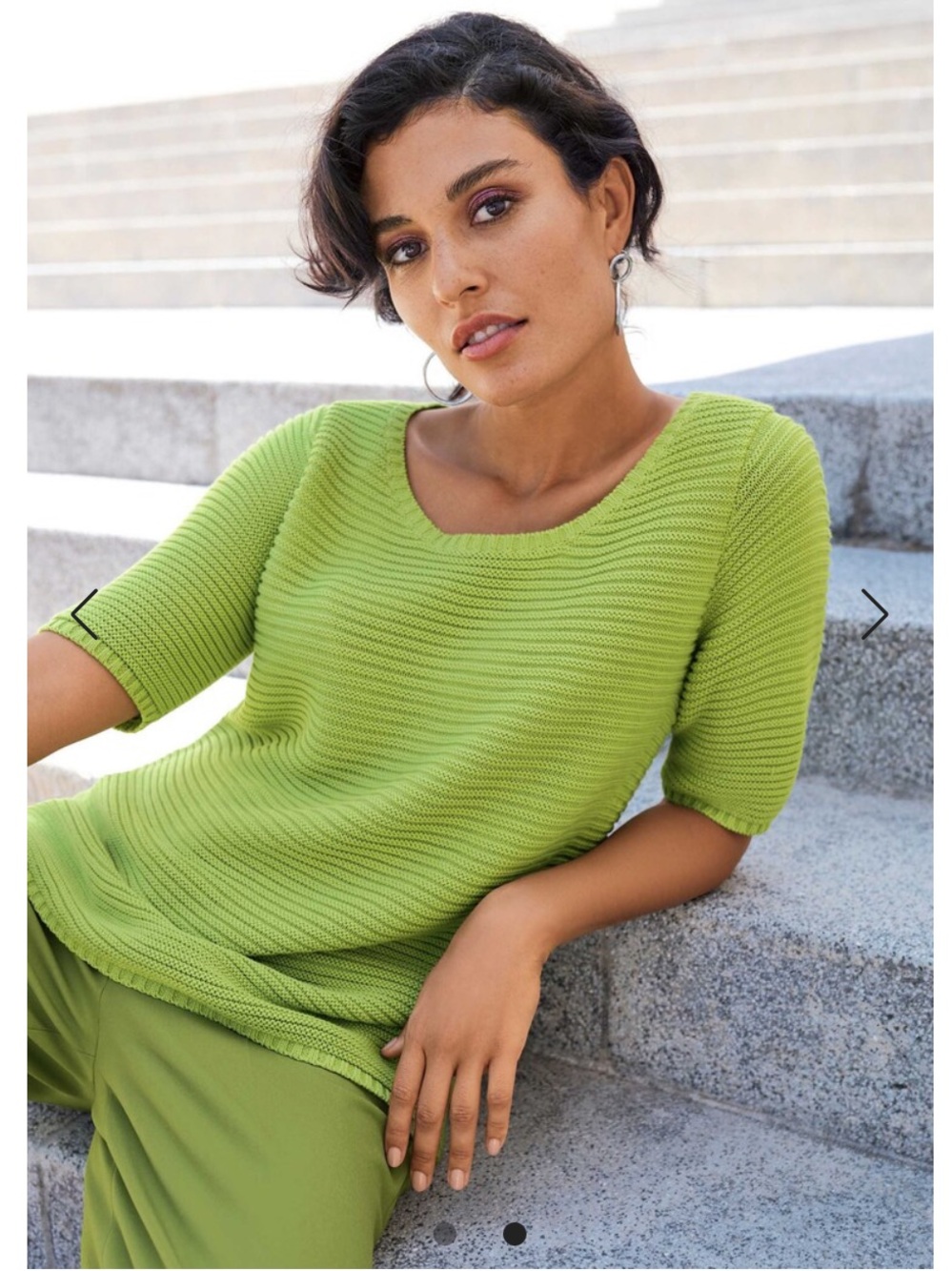 MADELEINE Lime Green Ribbed Knit Short Sleeve Sweater Tee Top Size L